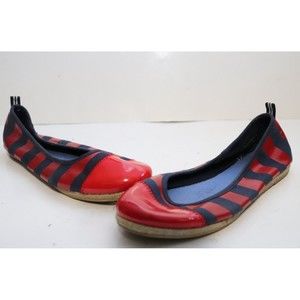 Nautica Womens Red and Navy Blue Flats Fabric‎ & Patent Stripes Sz 7.5